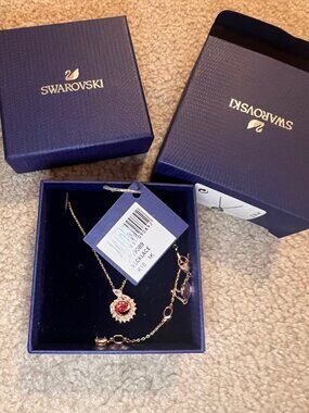 Swarovski Necklace 5709089 Rose Gold Red Crystal Swirl Pendant Zirconia Gift Box